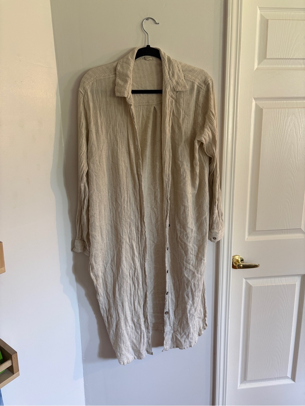 Light Beige Longline Button-Front Women's shirt